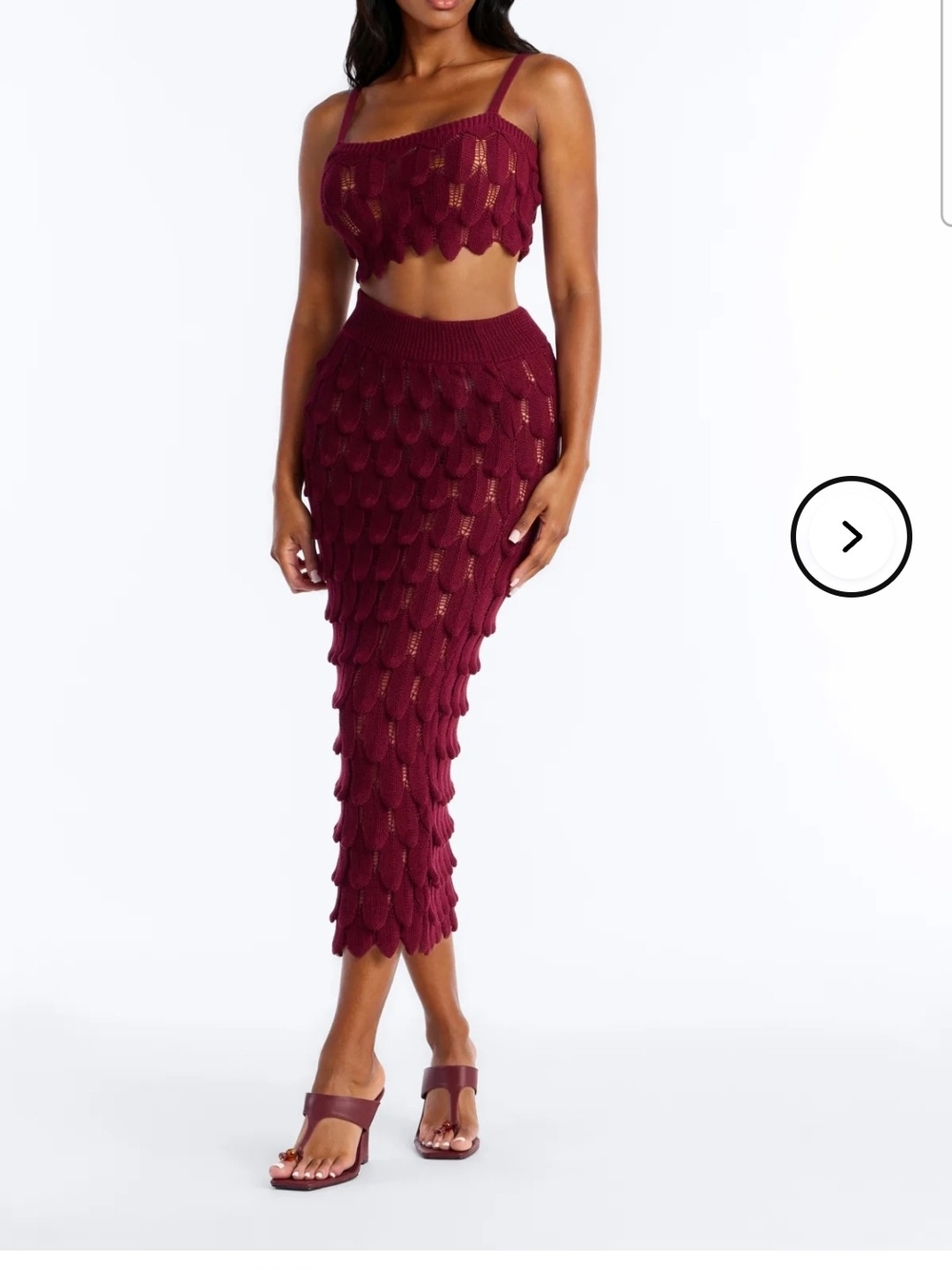 Coastal Desire Crochet Scales Maxi Skirt Set - Burgundy